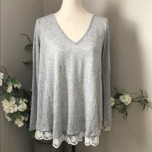 Grey Sweater with Lace Trim